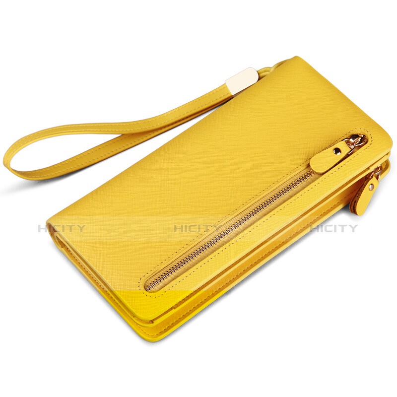 Bolso Cartera Protectora Funda de Cuero con tapa de seda Universal T01 Amarillo