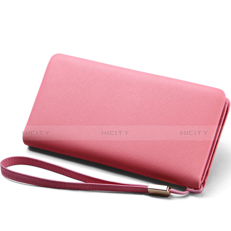 Bolso Cartera Protectora Funda de Cuero con tapa de seda Universal T01 Rosa