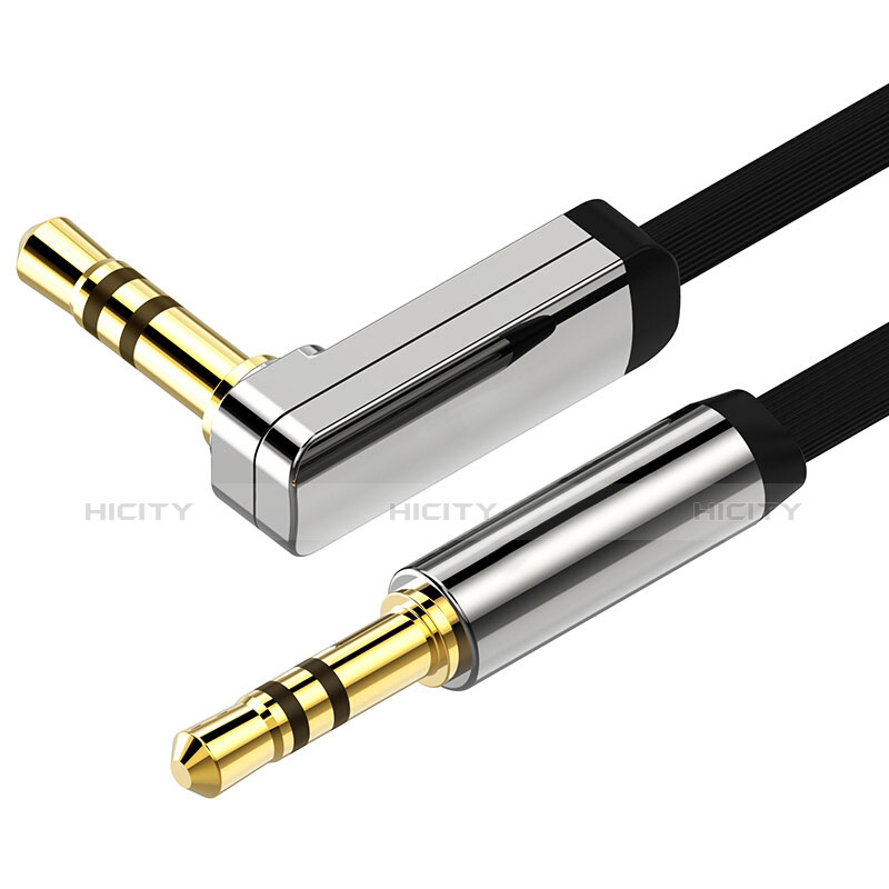 Cable Mini Jack de 3.5mm Adaptador Estereo Doble Macho Plano Audio A02 Negro