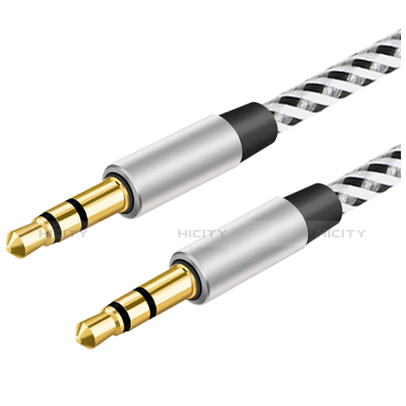 Cable Mini Jack de 3.5mm Adaptador Estereo Doble Macho Plano Audio A06 Plata