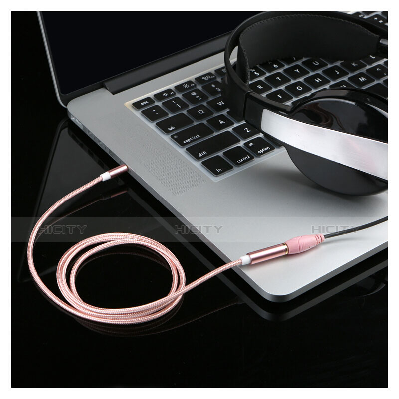 Cable Mini Jack de 3.5mm Adaptador Estereo Doble Macho Plano Audio A06 Rosa