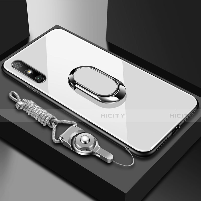 Carcasa Bumper Funda Silicona Espejo con Anillo de dedo Soporte para Huawei Enjoy 10e Blanco