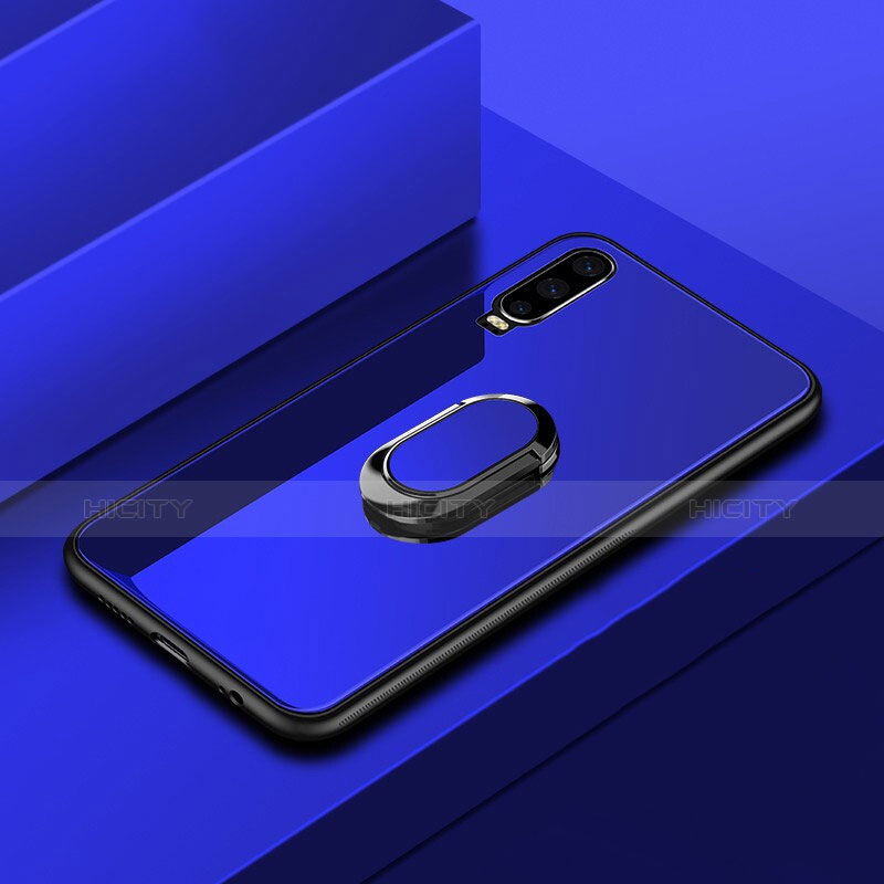 Carcasa Bumper Funda Silicona Espejo con Anillo de dedo Soporte para Huawei P30 Azul