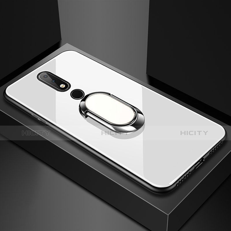 Carcasa Bumper Funda Silicona Espejo con Anillo de dedo Soporte para Nokia 6.1 Plus Blanco