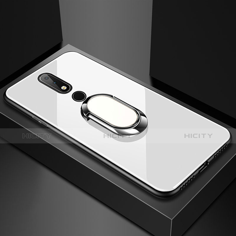 Carcasa Bumper Funda Silicona Espejo con Anillo de dedo Soporte para Nokia X6 Blanco