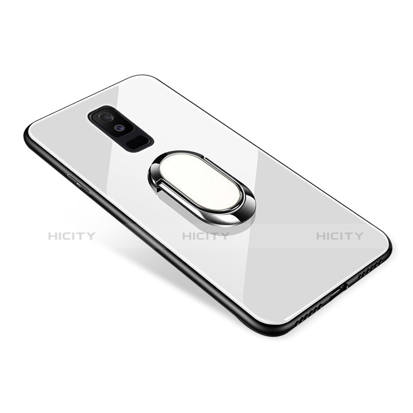 Carcasa Bumper Funda Silicona Espejo con Anillo de dedo Soporte para Samsung Galaxy A6 Plus (2018) Blanco