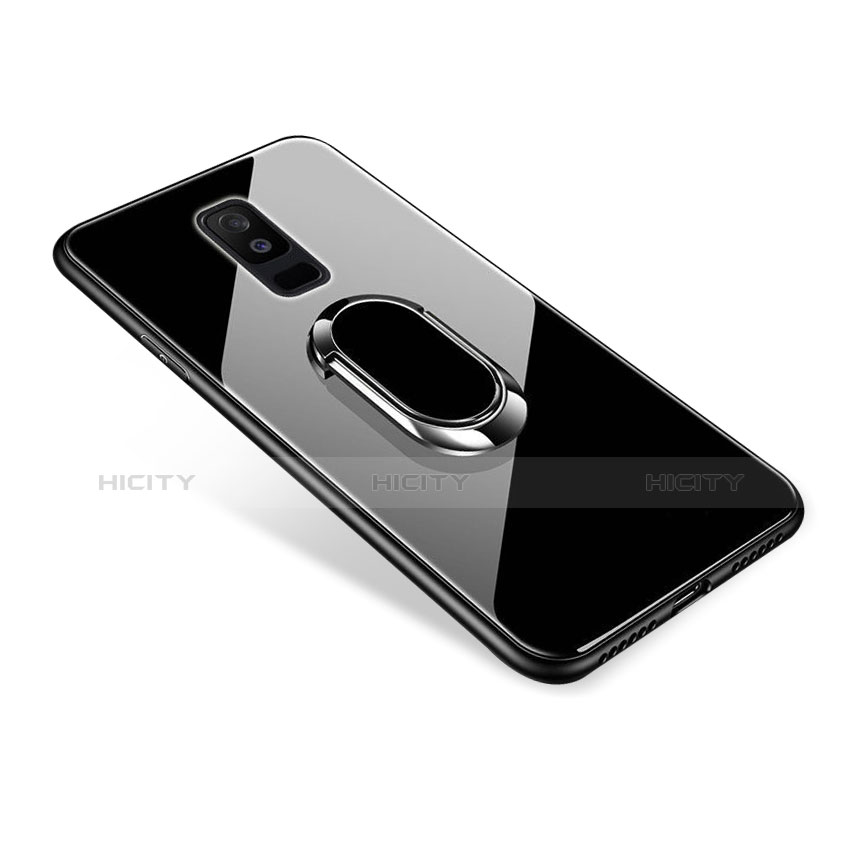 Carcasa Bumper Funda Silicona Espejo con Anillo de dedo Soporte para Samsung Galaxy A6 Plus (2018) Negro