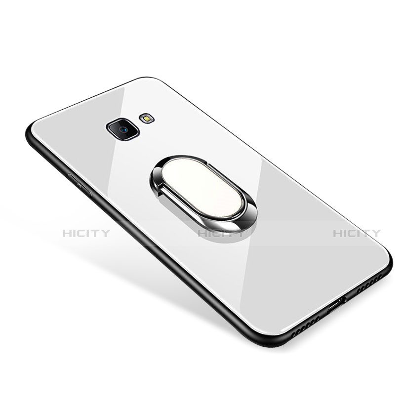 Carcasa Bumper Funda Silicona Espejo con Anillo de dedo Soporte para Samsung Galaxy J7 Prime Blanco