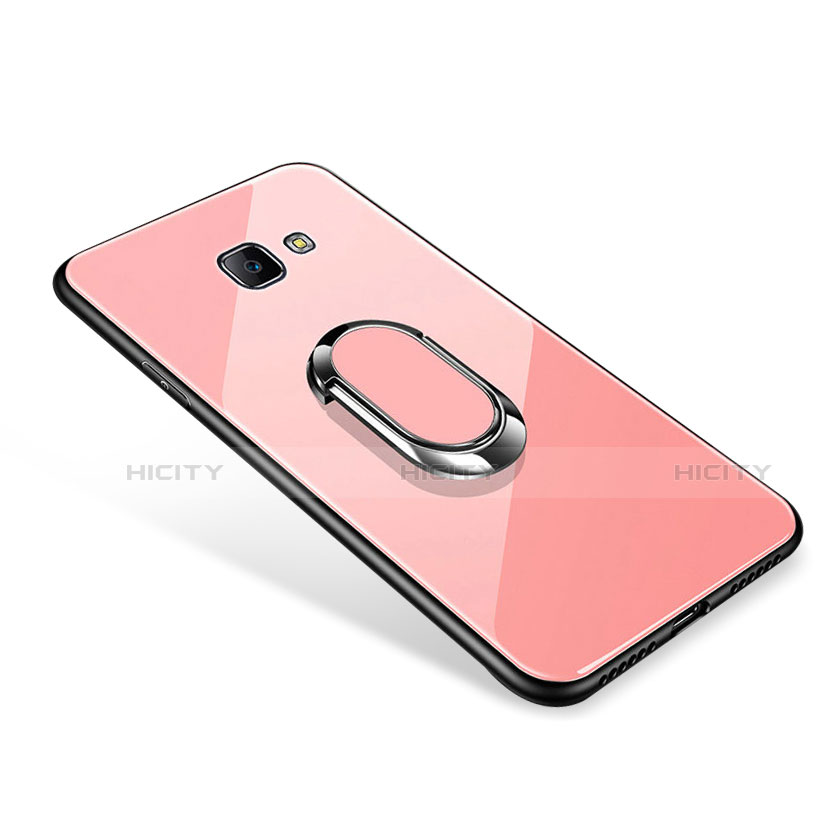 Carcasa Bumper Funda Silicona Espejo con Anillo de dedo Soporte para Samsung Galaxy J7 Prime Oro Rosa