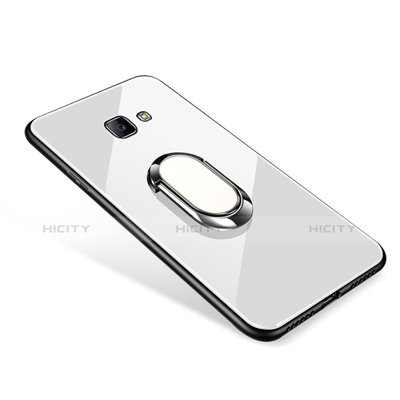 Carcasa Bumper Funda Silicona Espejo con Anillo de dedo Soporte para Samsung Galaxy On7 (2016) G6100 Blanco