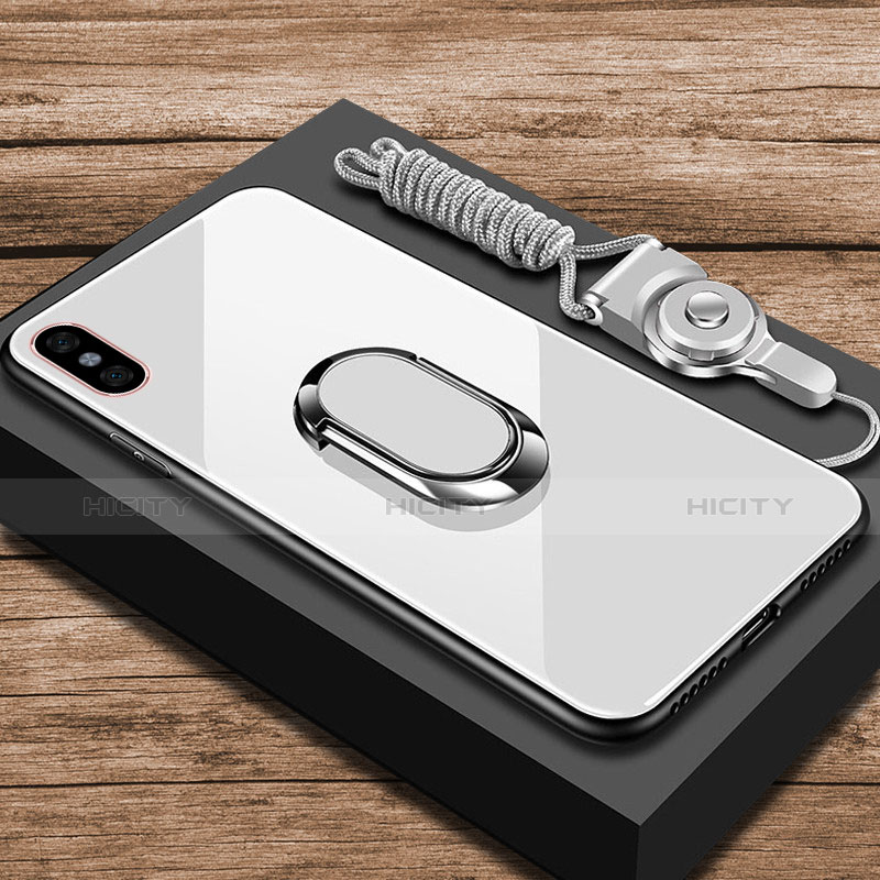 Carcasa Bumper Funda Silicona Espejo con Anillo de dedo Soporte para Xiaomi Mi 8 Explorer Blanco