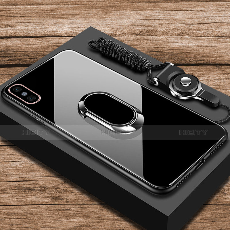 Carcasa Bumper Funda Silicona Espejo con Anillo de dedo Soporte para Xiaomi Mi 8 Explorer Negro
