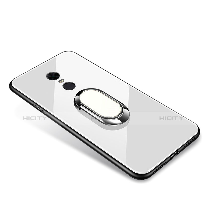 Carcasa Bumper Funda Silicona Espejo con Anillo de dedo Soporte para Xiaomi Redmi 5 Plus Blanco