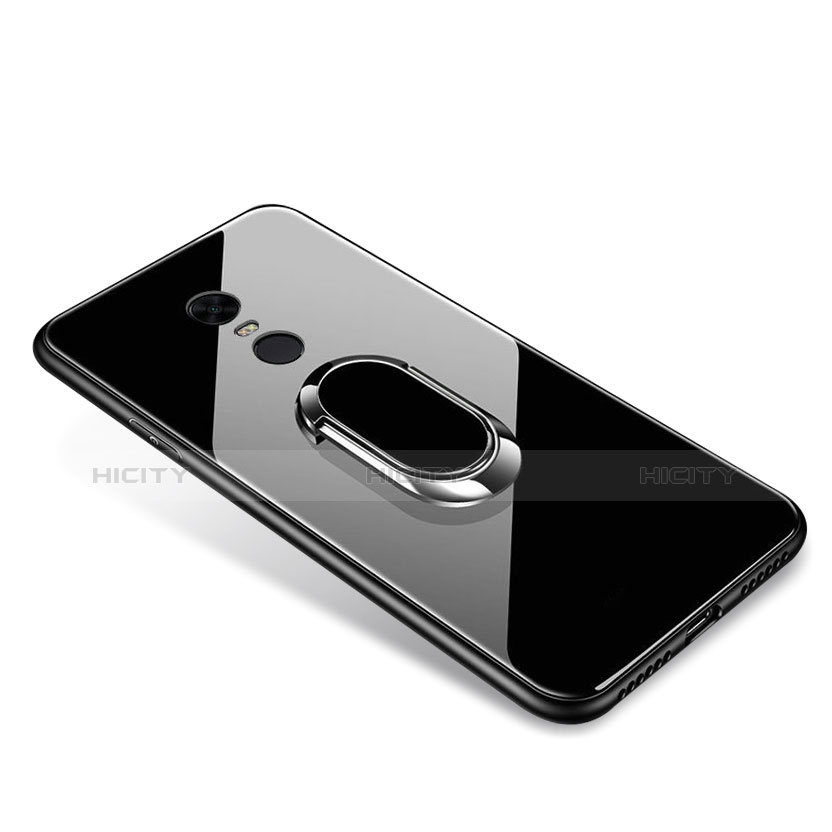 Carcasa Bumper Funda Silicona Espejo con Anillo de dedo Soporte para Xiaomi Redmi 5 Plus Negro