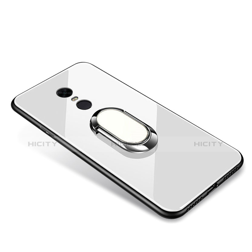 Carcasa Bumper Funda Silicona Espejo con Anillo de dedo Soporte para Xiaomi Redmi Note 5 Indian Version Blanco