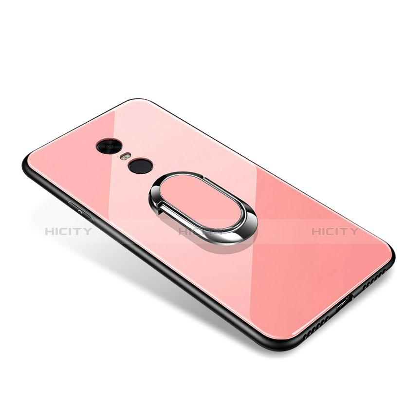 Carcasa Bumper Funda Silicona Espejo con Anillo de dedo Soporte para Xiaomi Redmi Note 5 Indian Version Oro Rosa