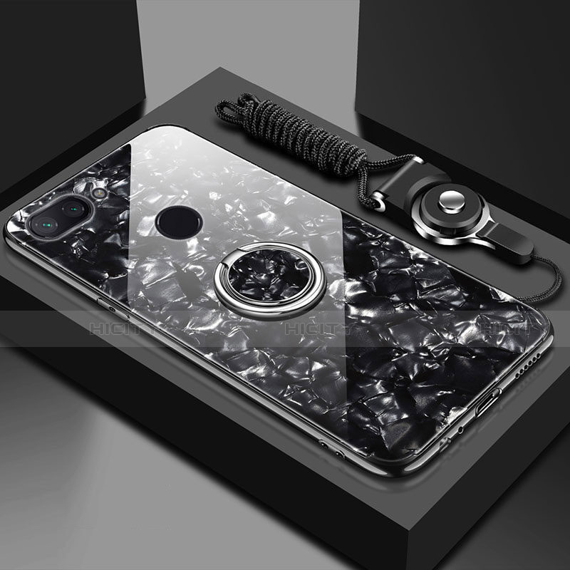 Carcasa Bumper Funda Silicona Espejo con Magnetico Anillo de dedo Soporte A01 para Xiaomi Mi 8 Lite Negro