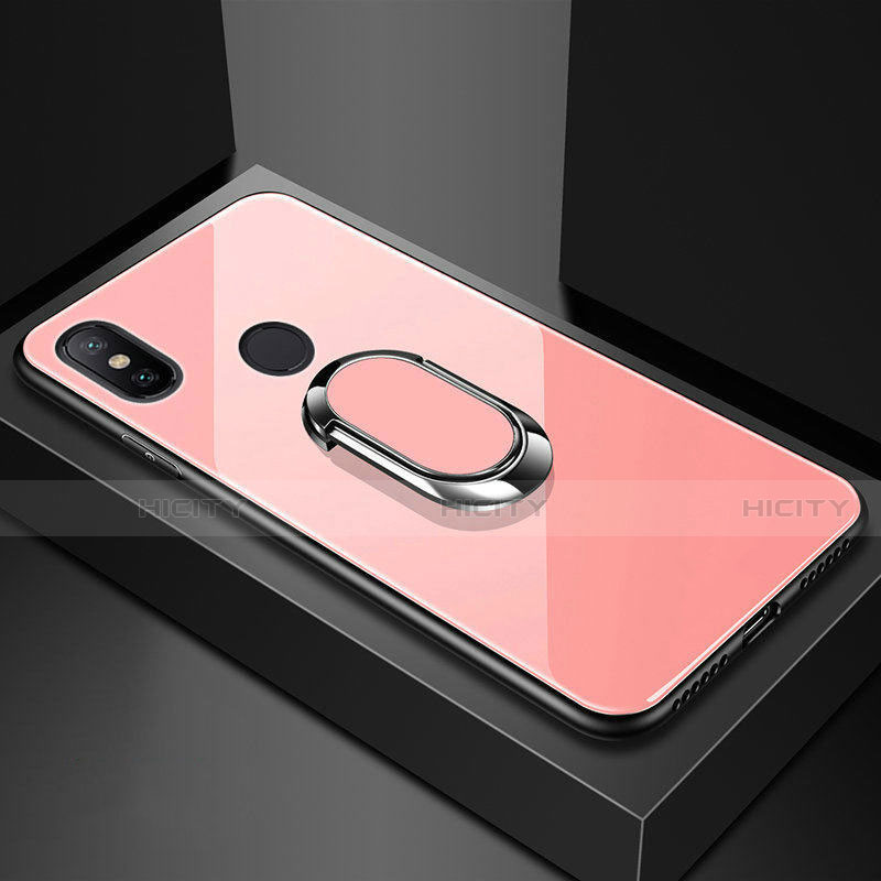 Carcasa Bumper Funda Silicona Espejo con Magnetico Anillo de dedo Soporte A01 para Xiaomi Mi A2 Lite Oro Rosa