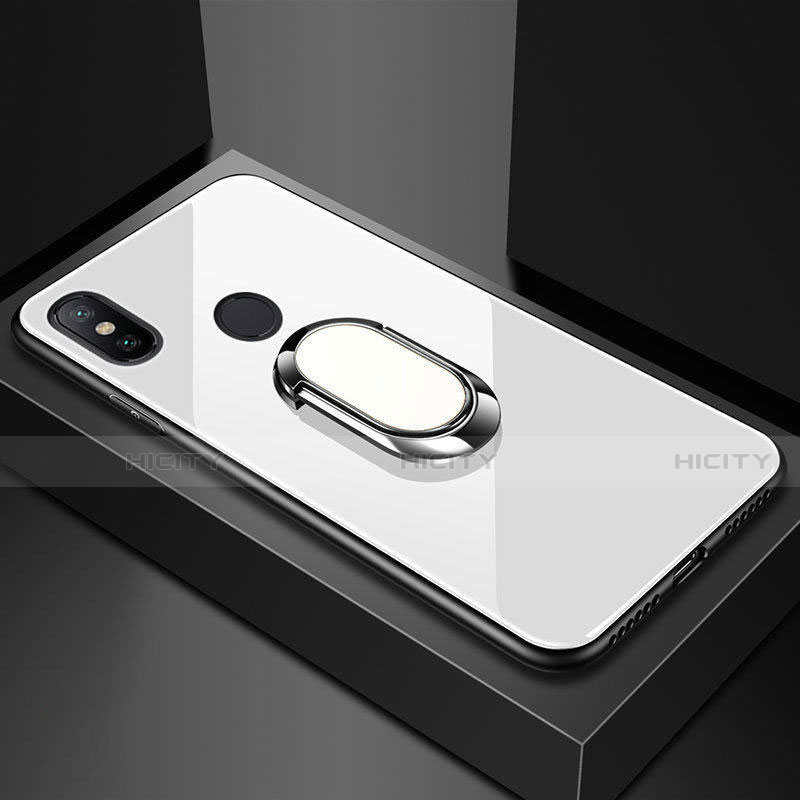 Carcasa Bumper Funda Silicona Espejo con Magnetico Anillo de dedo Soporte A01 para Xiaomi Redmi 6 Pro Blanco