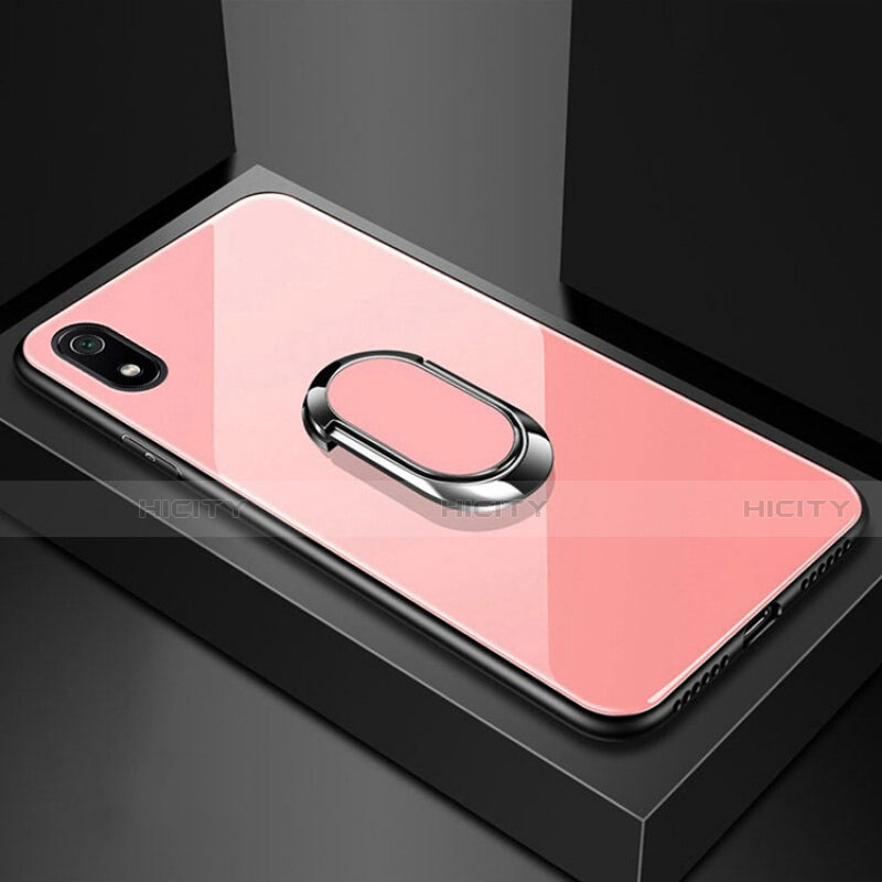 Carcasa Bumper Funda Silicona Espejo con Magnetico Anillo de dedo Soporte A01 para Xiaomi Redmi 7A Oro Rosa