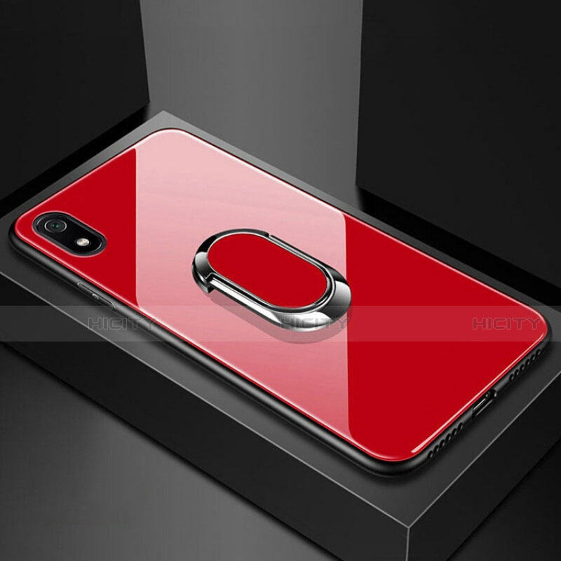 Carcasa Bumper Funda Silicona Espejo con Magnetico Anillo de dedo Soporte A01 para Xiaomi Redmi 7A Rojo