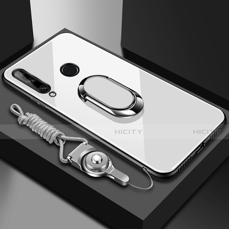 Carcasa Bumper Funda Silicona Espejo con Magnetico Anillo de dedo Soporte para Huawei Enjoy 10 Plus Blanco