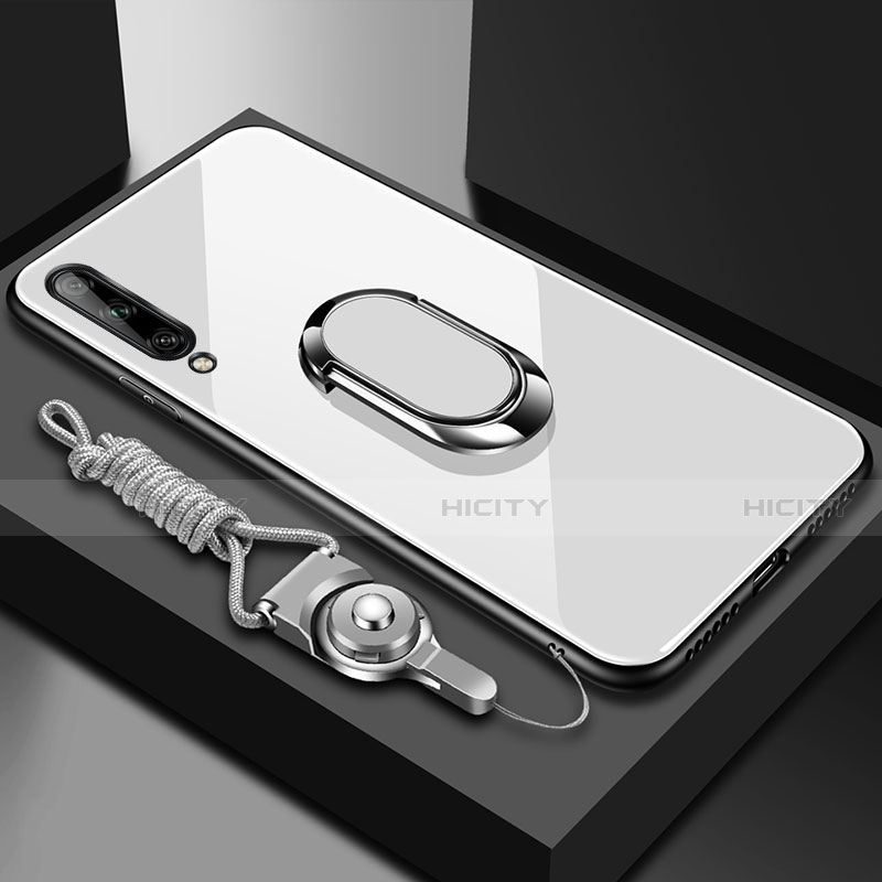 Carcasa Bumper Funda Silicona Espejo con Magnetico Anillo de dedo Soporte para Huawei Enjoy 10S Blanco