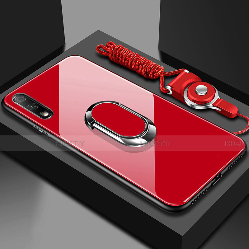 Carcasa Bumper Funda Silicona Espejo con Magnetico Anillo de dedo Soporte para Huawei Honor 9X Rojo
