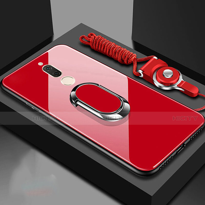 Carcasa Bumper Funda Silicona Espejo con Magnetico Anillo de dedo Soporte para Huawei Mate 10 Lite Rojo