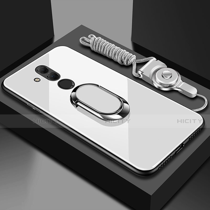 Carcasa Bumper Funda Silicona Espejo con Magnetico Anillo de dedo Soporte para Huawei Mate 20 Lite Blanco