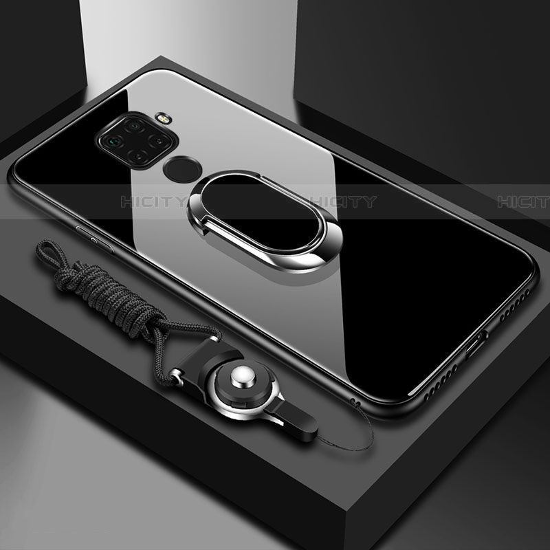 Carcasa Bumper Funda Silicona Espejo con Magnetico Anillo de dedo Soporte para Huawei Nova 5i Pro Negro