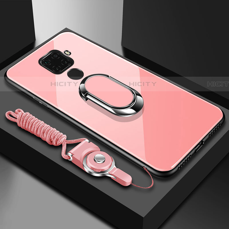 Carcasa Bumper Funda Silicona Espejo con Magnetico Anillo de dedo Soporte para Huawei Nova 5i Pro Rosa