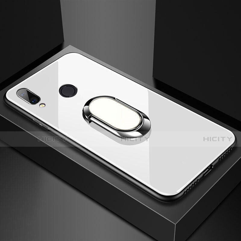 Carcasa Bumper Funda Silicona Espejo con Magnetico Anillo de dedo Soporte para Huawei P20 Lite Blanco