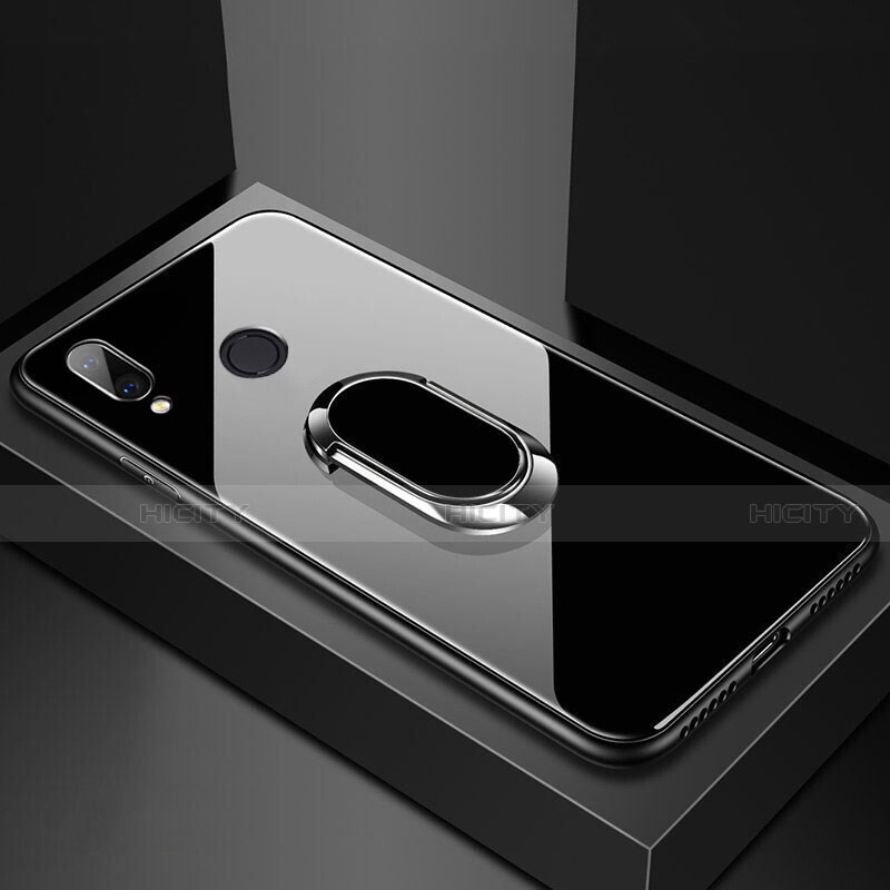 Carcasa Bumper Funda Silicona Espejo con Magnetico Anillo de dedo Soporte para Huawei P20 Lite Negro