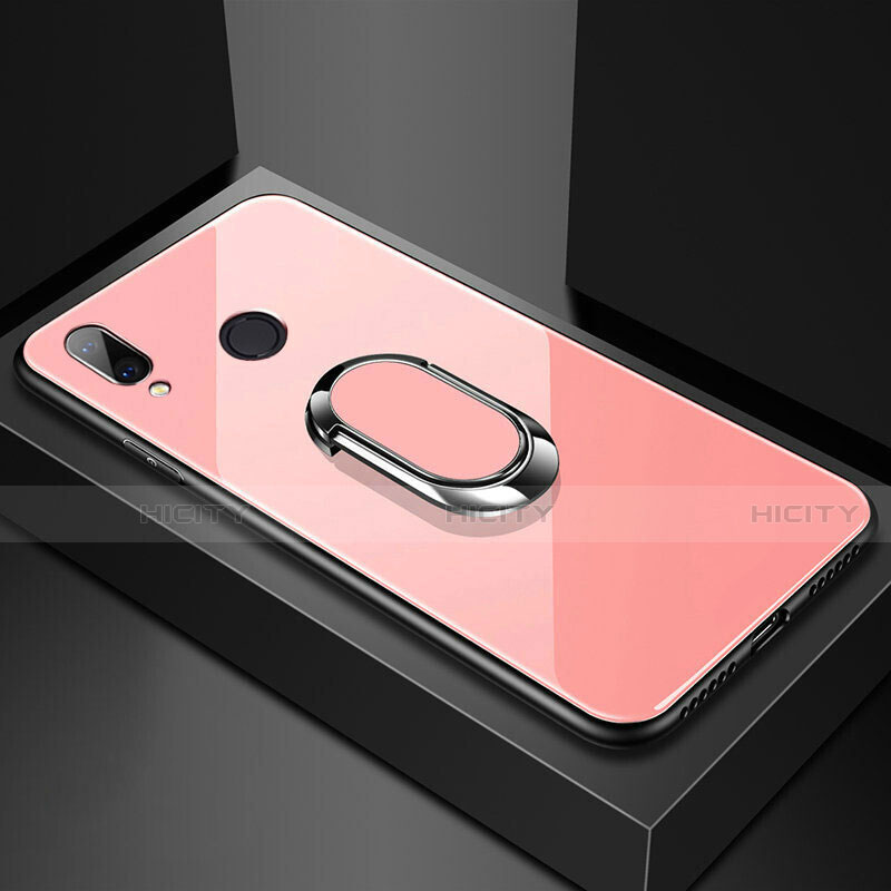 Carcasa Bumper Funda Silicona Espejo con Magnetico Anillo de dedo Soporte para Huawei P20 Lite Oro Rosa