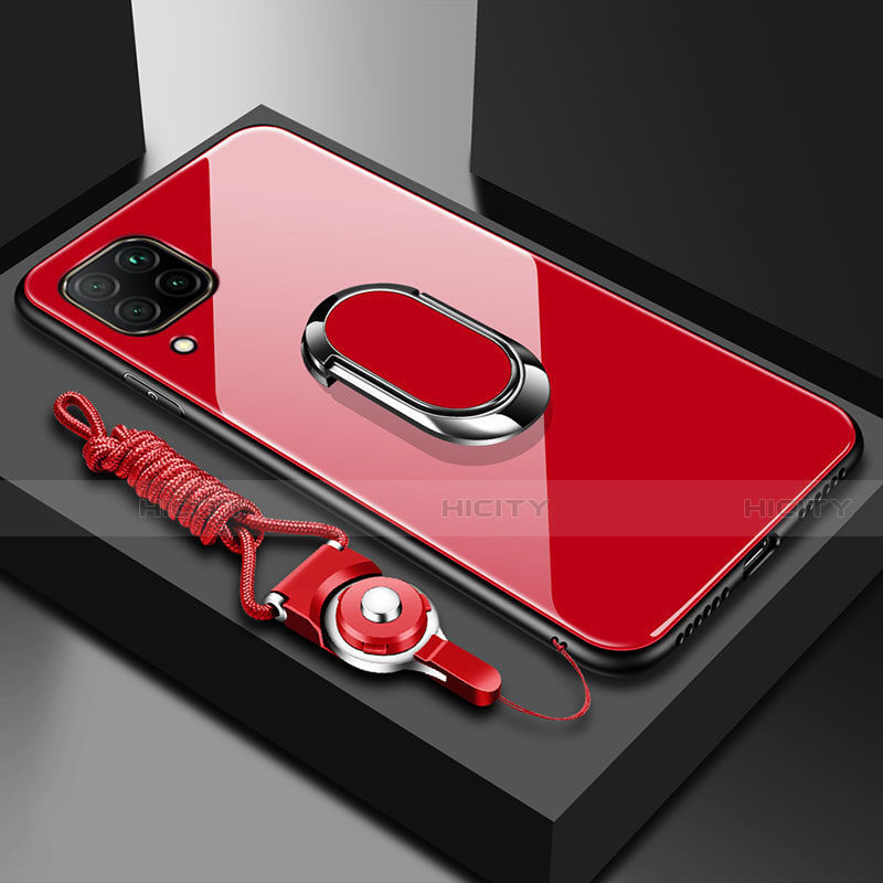 Carcasa Bumper Funda Silicona Espejo con Magnetico Anillo de dedo Soporte para Huawei P40 Lite Rojo