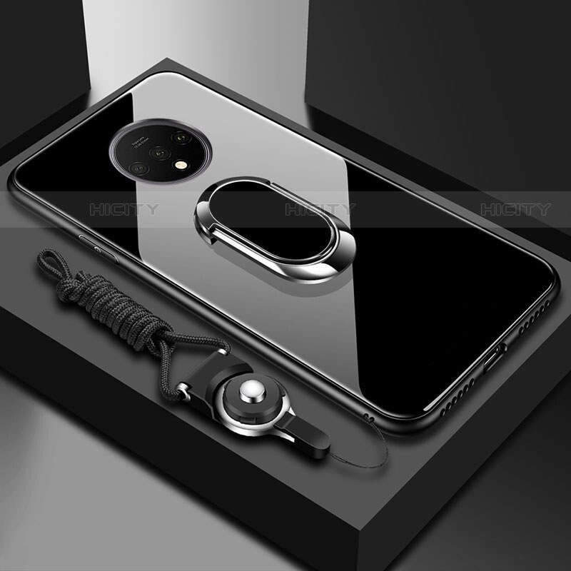 Carcasa Bumper Funda Silicona Espejo con Magnetico Anillo de dedo Soporte para OnePlus 7T