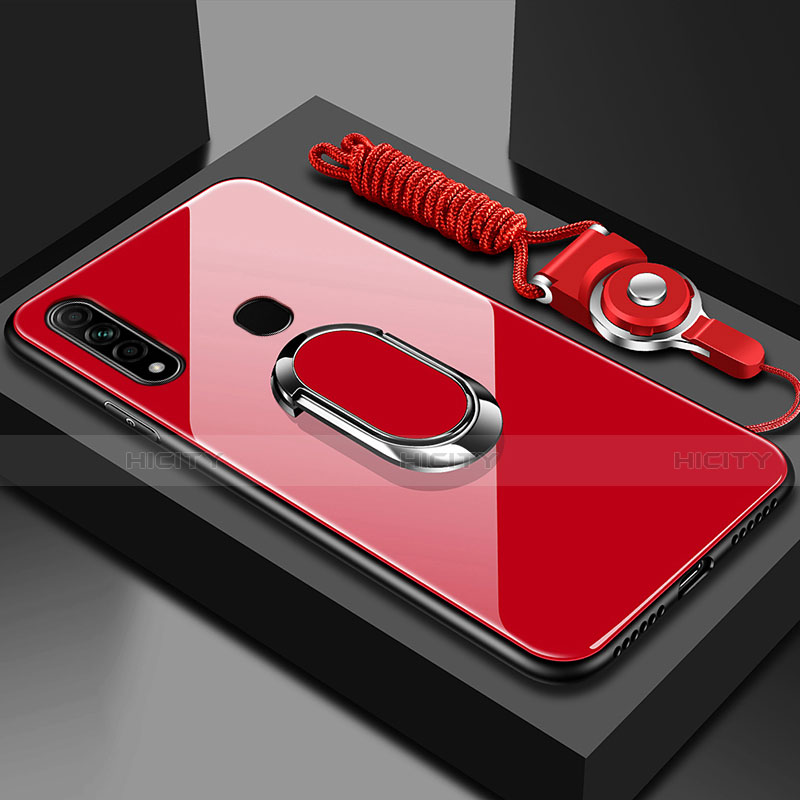 Carcasa Bumper Funda Silicona Espejo con Magnetico Anillo de dedo Soporte para Oppo A31 Rojo