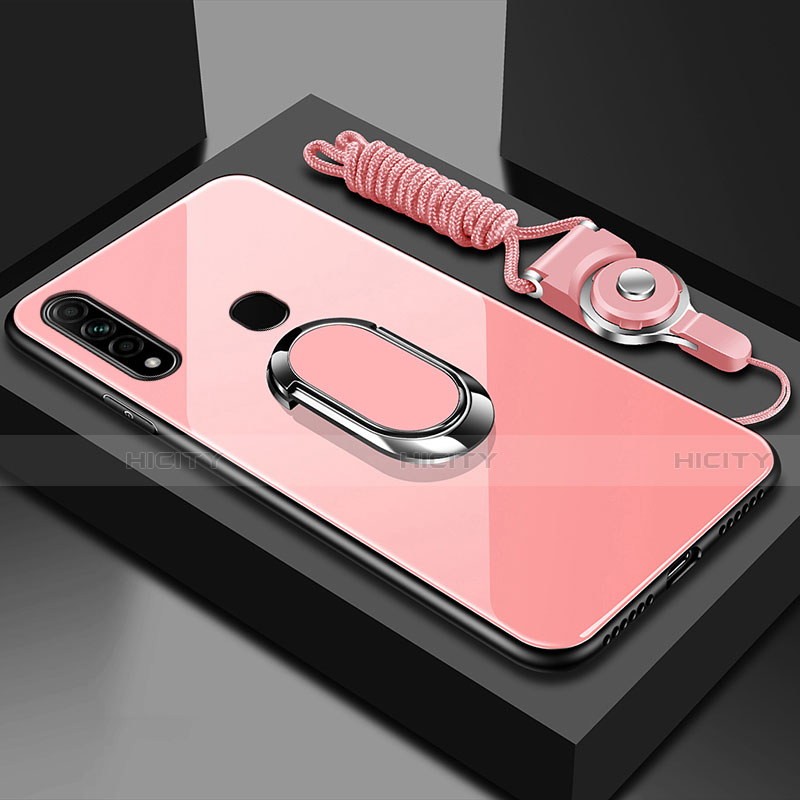 Carcasa Bumper Funda Silicona Espejo con Magnetico Anillo de dedo Soporte para Oppo A31 Rosa