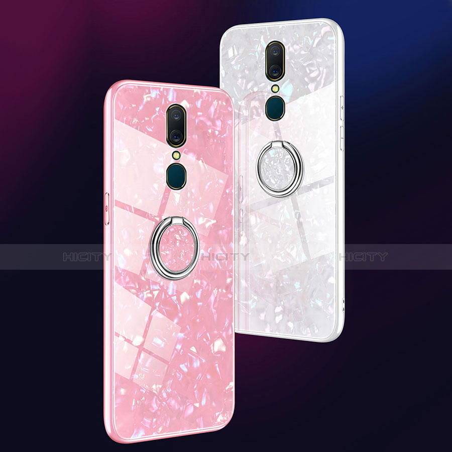 Carcasa Bumper Funda Silicona Espejo con Magnetico Anillo de dedo Soporte para Oppo A9