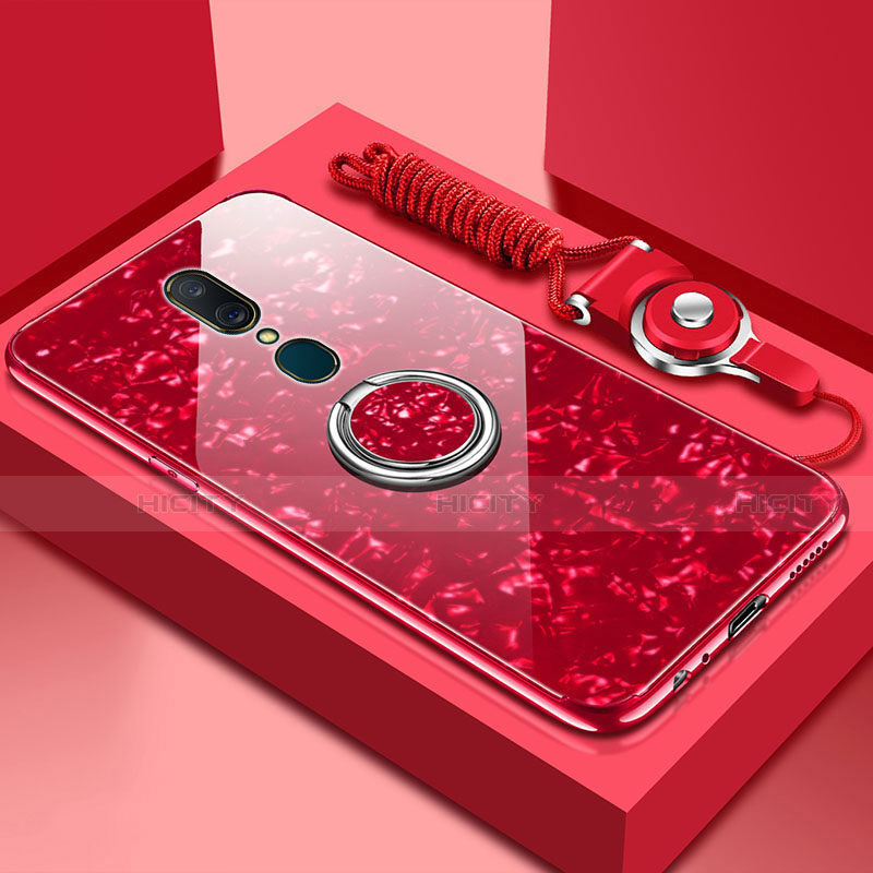 Carcasa Bumper Funda Silicona Espejo con Magnetico Anillo de dedo Soporte para Oppo A9X Rojo