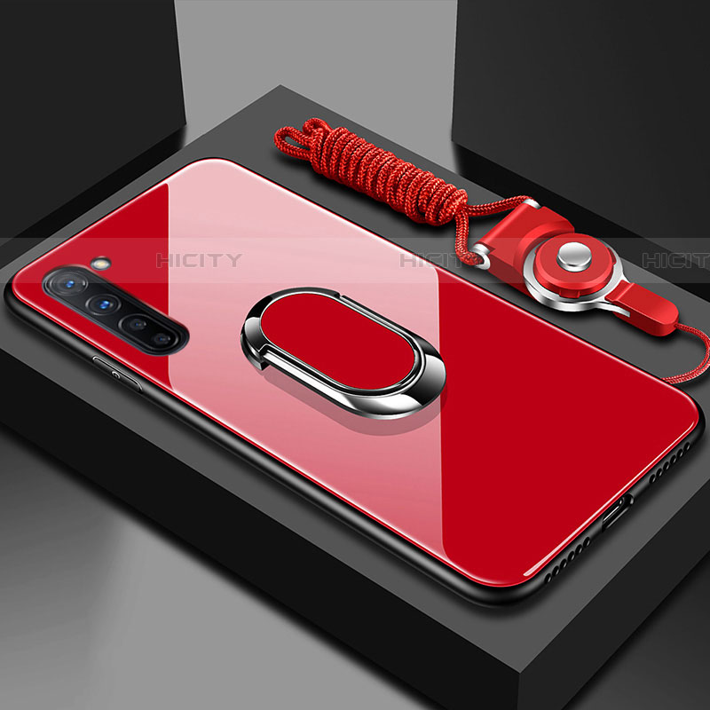 Carcasa Bumper Funda Silicona Espejo con Magnetico Anillo de dedo Soporte para Oppo Find X2 Lite Rojo