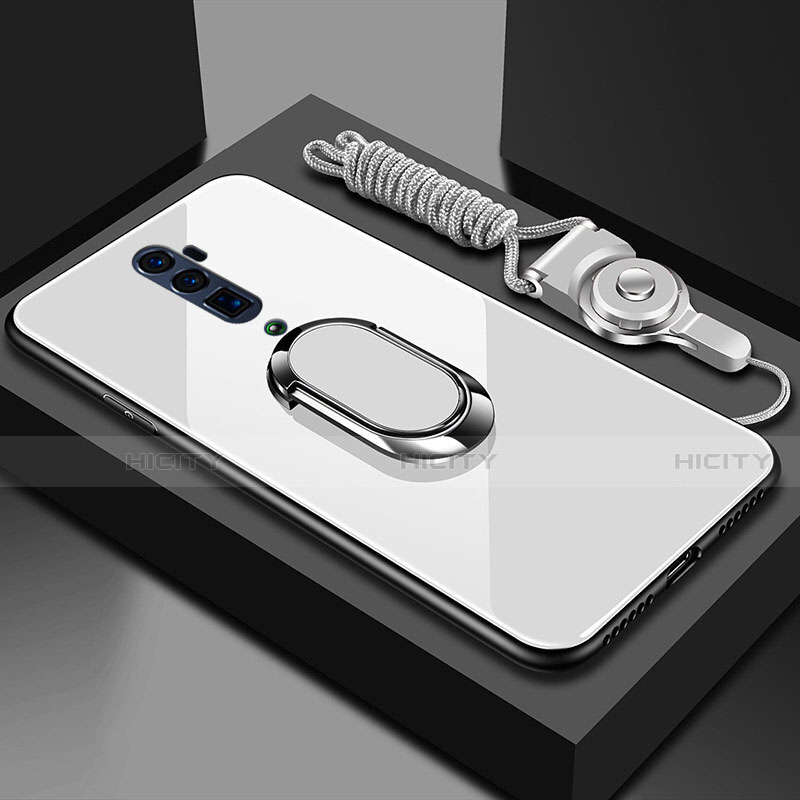 Carcasa Bumper Funda Silicona Espejo con Magnetico Anillo de dedo Soporte para Oppo Reno 10X Zoom Blanco