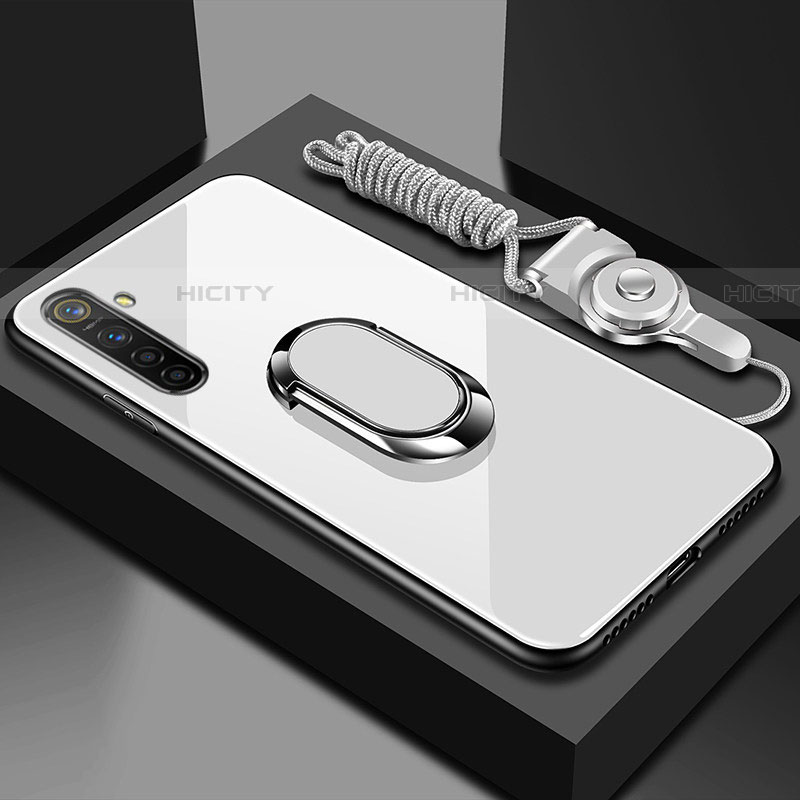Carcasa Bumper Funda Silicona Espejo con Magnetico Anillo de dedo Soporte para Realme X2