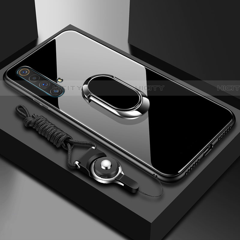 Carcasa Bumper Funda Silicona Espejo con Magnetico Anillo de dedo Soporte para Realme X3 SuperZoom Negro