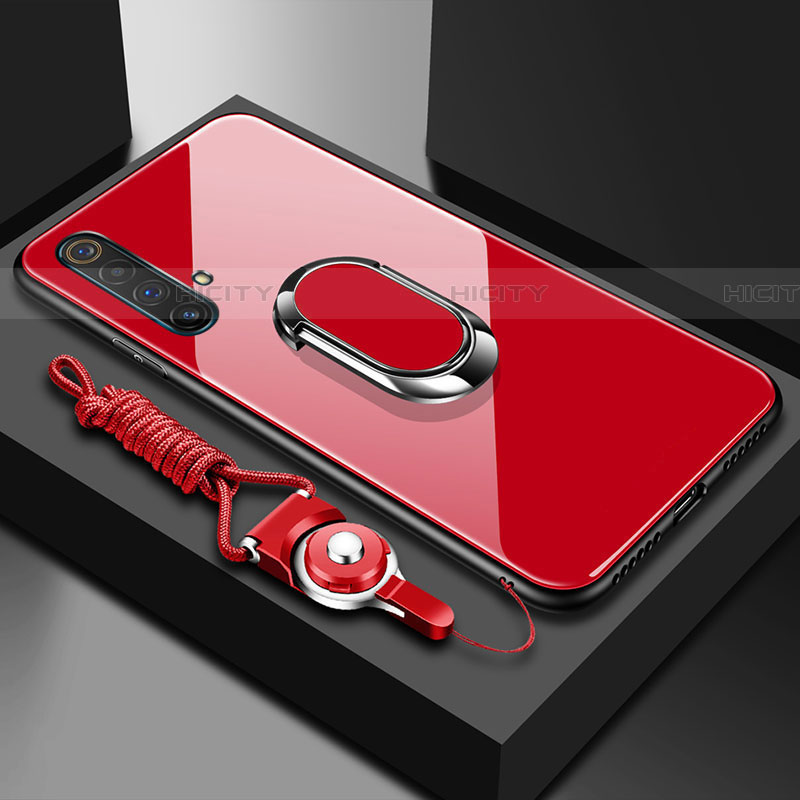 Carcasa Bumper Funda Silicona Espejo con Magnetico Anillo de dedo Soporte para Realme X3 SuperZoom Rojo