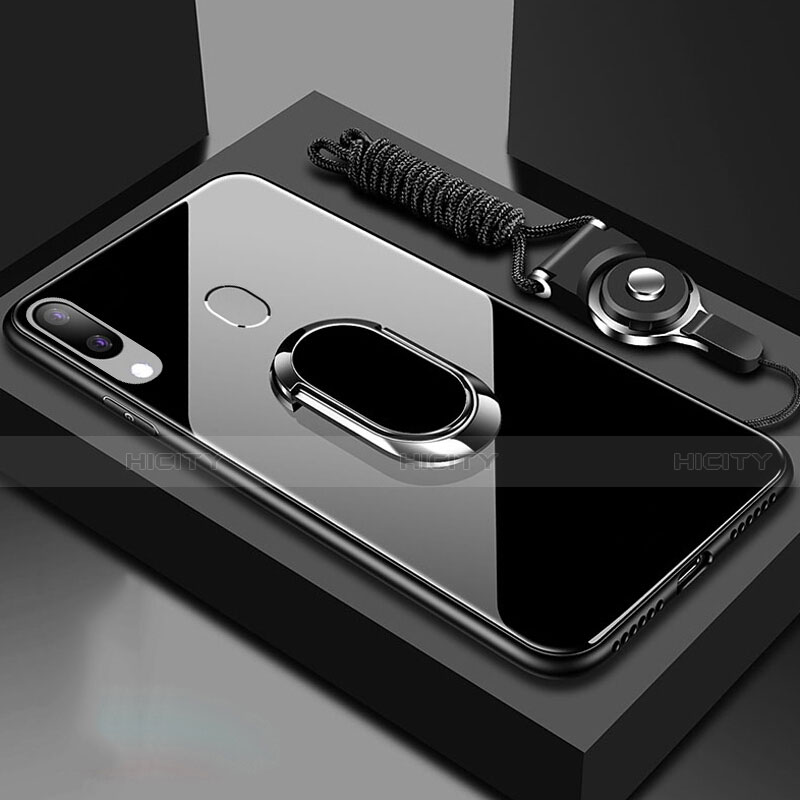 Carcasa Bumper Funda Silicona Espejo con Magnetico Anillo de dedo Soporte para Samsung Galaxy A30 Negro