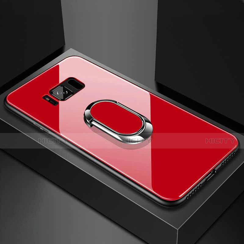 Carcasa Bumper Funda Silicona Espejo con Magnetico Anillo de dedo Soporte para Samsung Galaxy S8 Plus Rojo