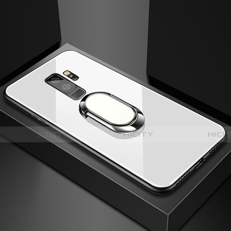 Carcasa Bumper Funda Silicona Espejo con Magnetico Anillo de dedo Soporte para Samsung Galaxy S9 Plus Blanco