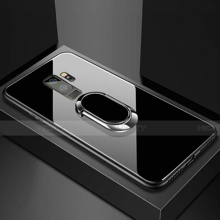 Carcasa Bumper Funda Silicona Espejo con Magnetico Anillo de dedo Soporte para Samsung Galaxy S9 Plus Negro